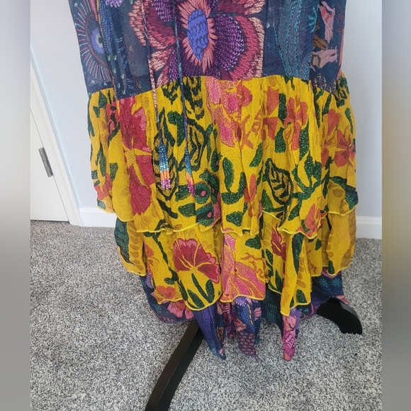 FARM RIO River Creatures Tiered Maxi Dress XS Boho Floral Ruffle Festival NWT - Picture 5 of 15